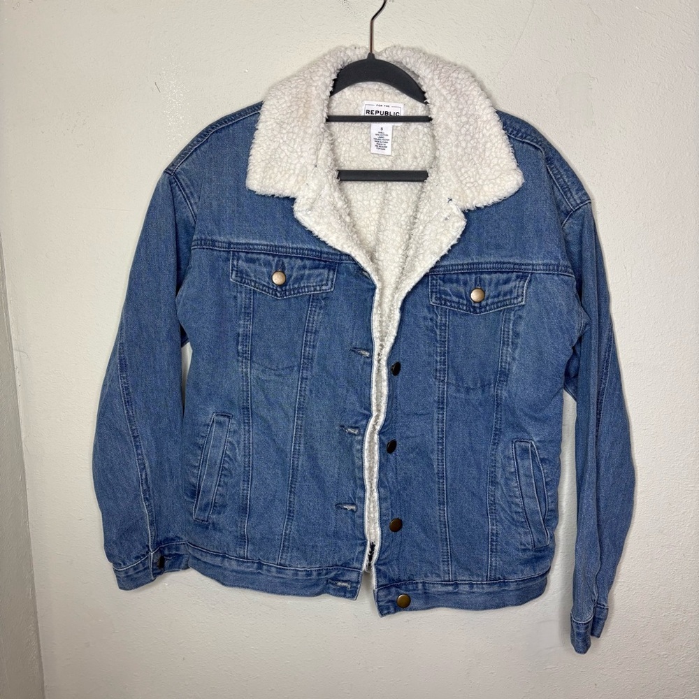 For The Republic Cream Sherpa-Lined Denim Jacket Size Small